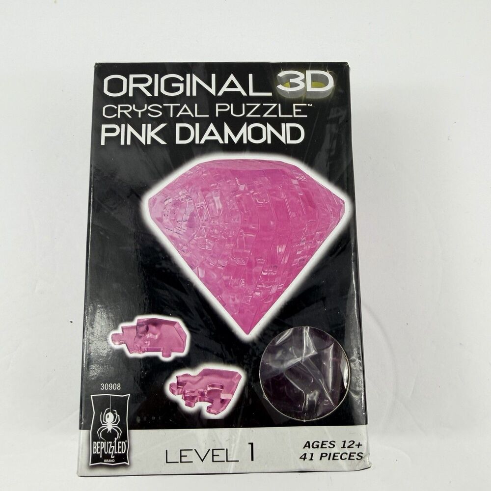 Original 3D Crystal Puzzle Pink Diamond 41 Pieces, Level 1 NEW
